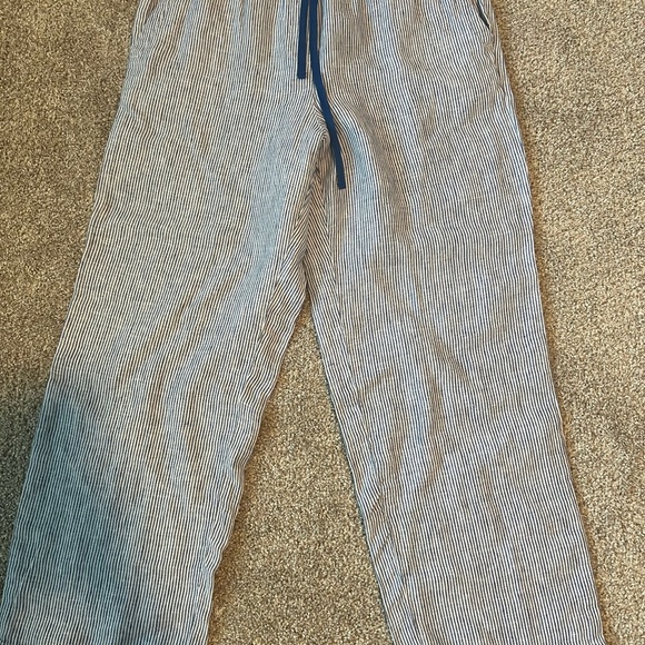 Talbots Pants - Talbots Blue and White Striped Wide Leg Pants 100% Linen NWT LP Large Petite